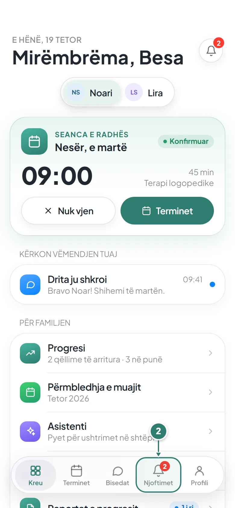 Kreu në aplikacion me skedën Njoftimet poshtë, me numrin e njoftimeve të reja.